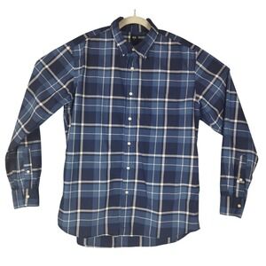 Uniqlo Shirt Dark Blue Plaid Button‎ Up Shirt Cotton Mens M Long Sleeve Casual